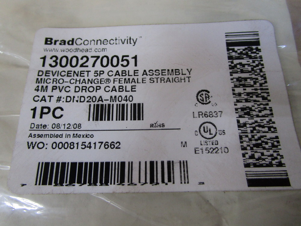 Brad Connectivity DND20A-M040 Woodhead Devicenet 5P Cable Assembly