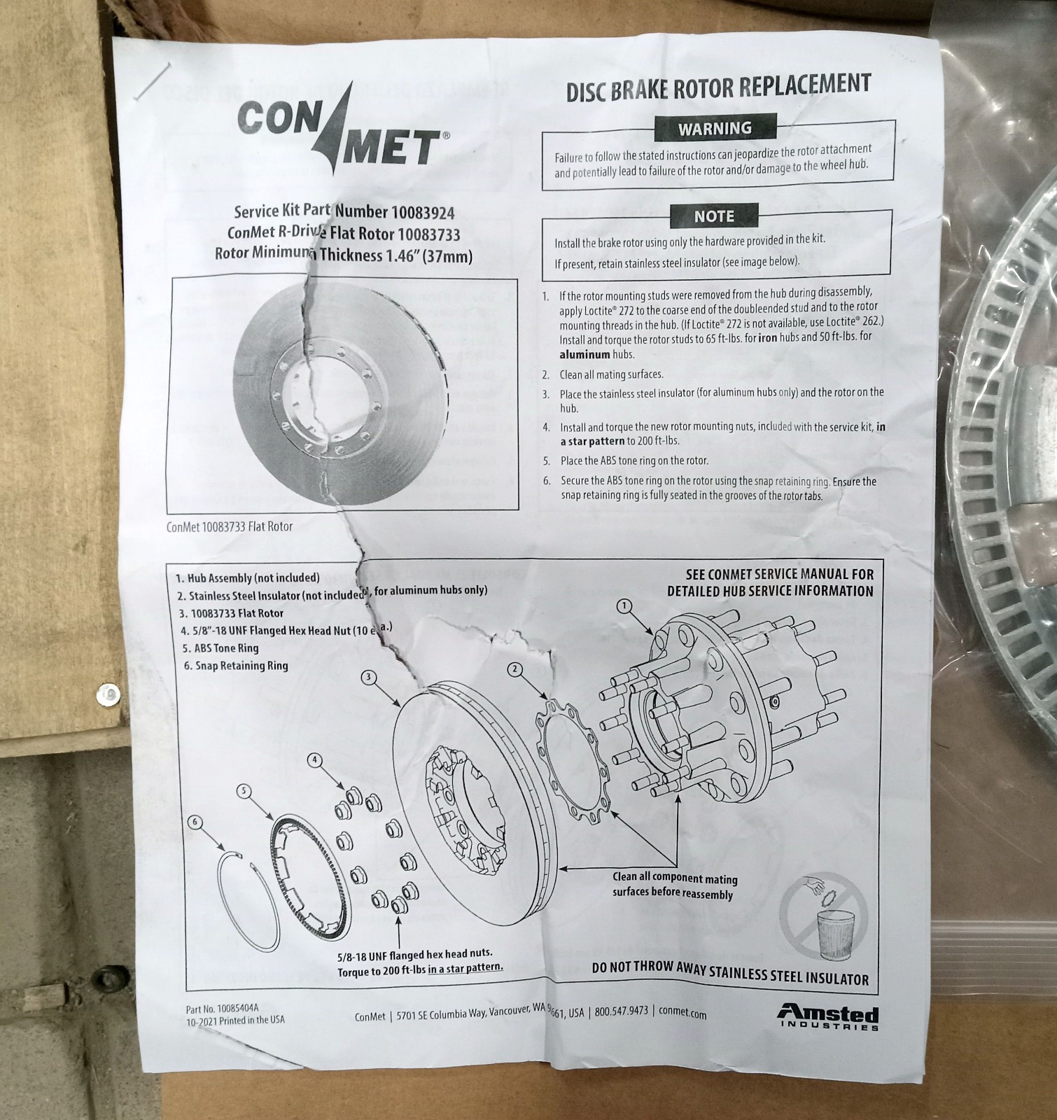 1 NEW CONMET 10083924 DISC BRAKE ROTOR REPLACEMENT ASSEMBLY NNB ***MAKE OFFER***