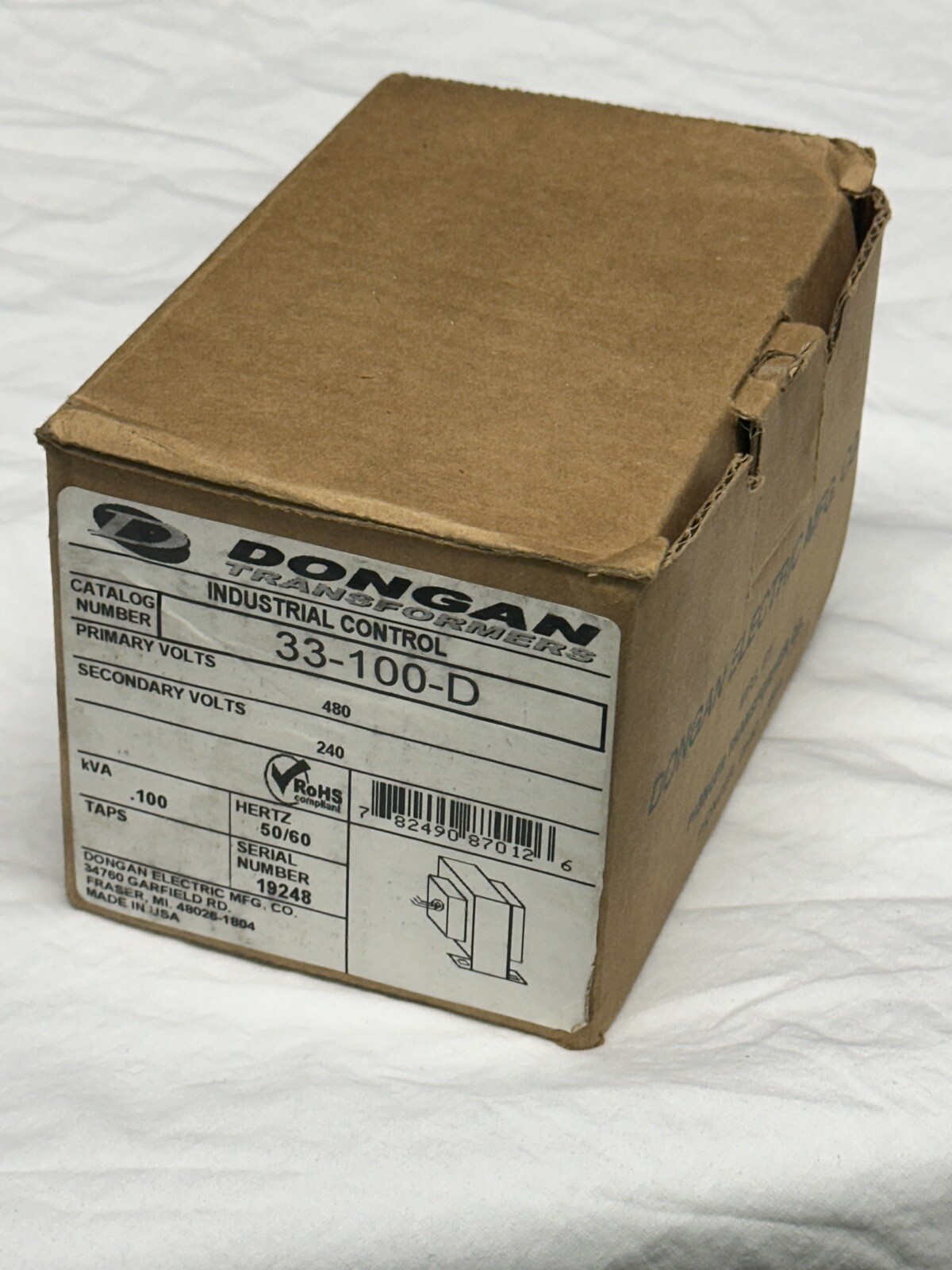 Dongan 33-100-D 33 Series Control Transformer, 480 VAC Primary, New