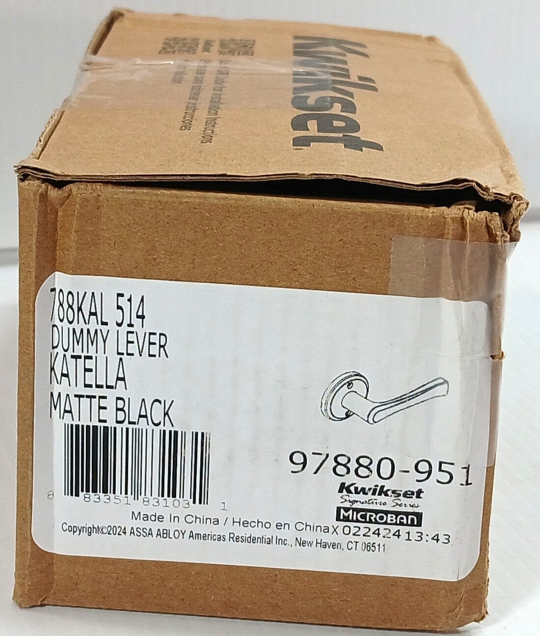 1 NEW KWIKSET 97880-951 MATTE BLACK KATTELLA DUMMY DOOR HANDLE NIB *MAKE OFFER*