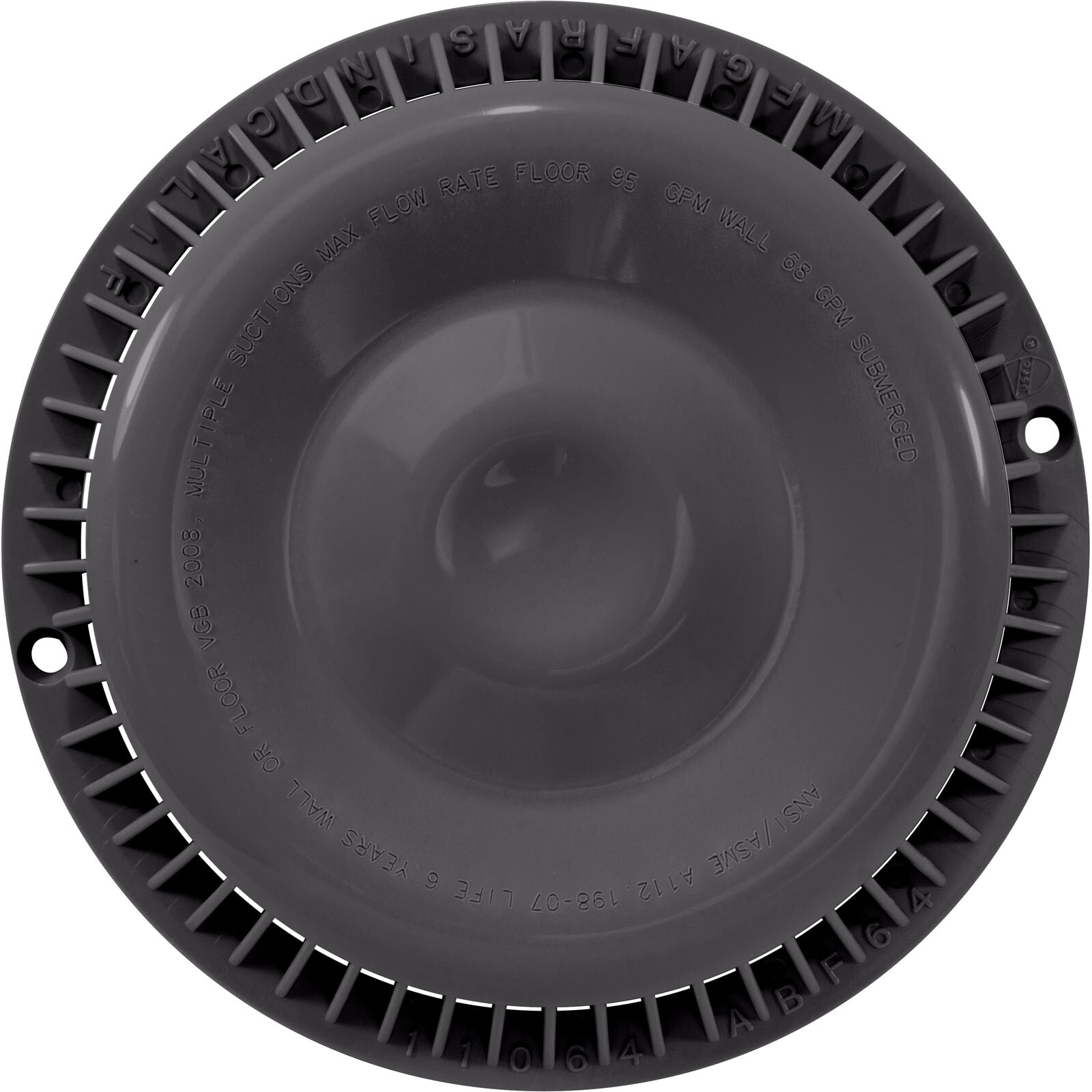 AFRAS INDUSTRIES 11064DKGY Main Drain Cover, Afras, Anti Vortex, Dark Gray,