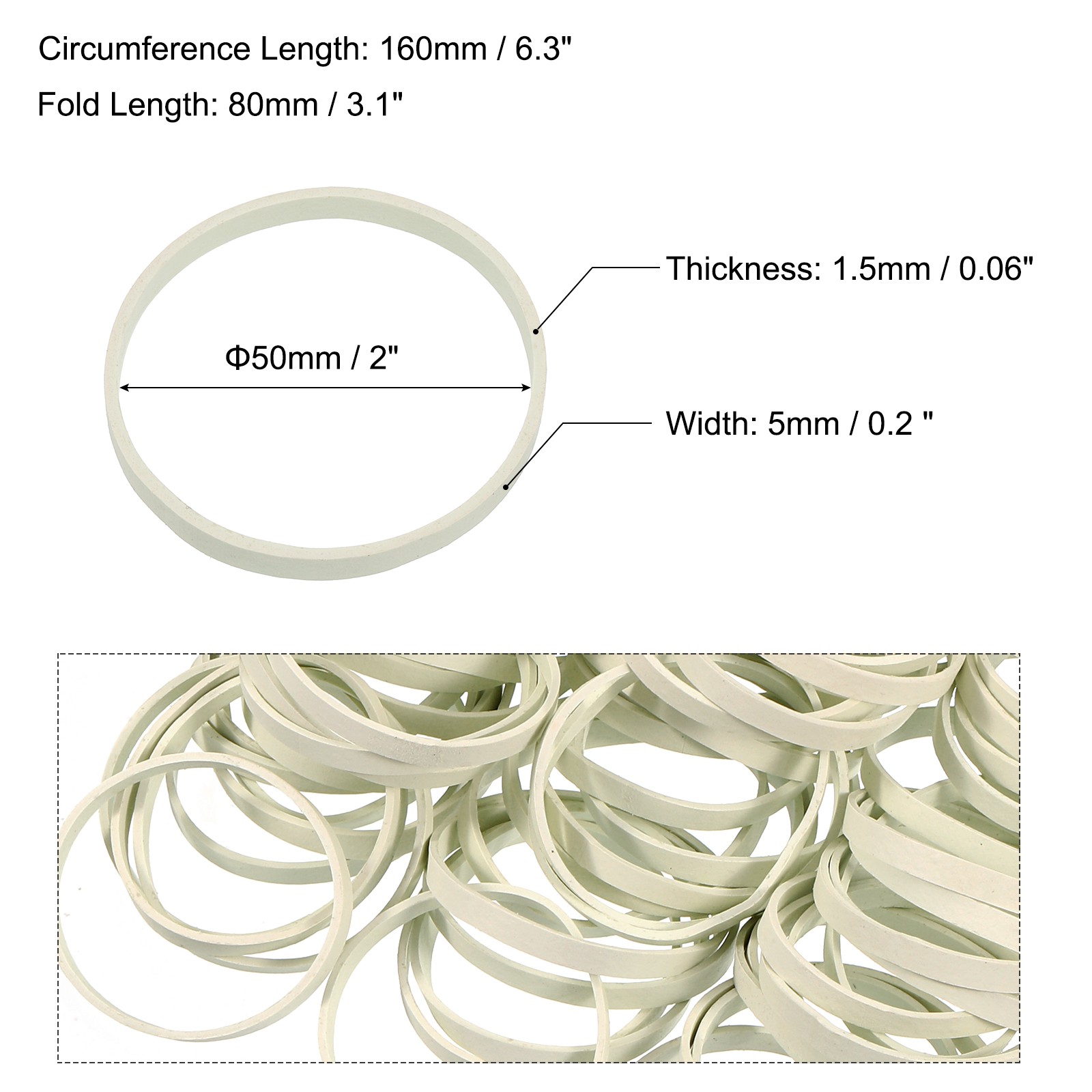 100 Pack Rubber Band Stretchable Elastic Band White 50mm x 5mm Hair Rubber Bands