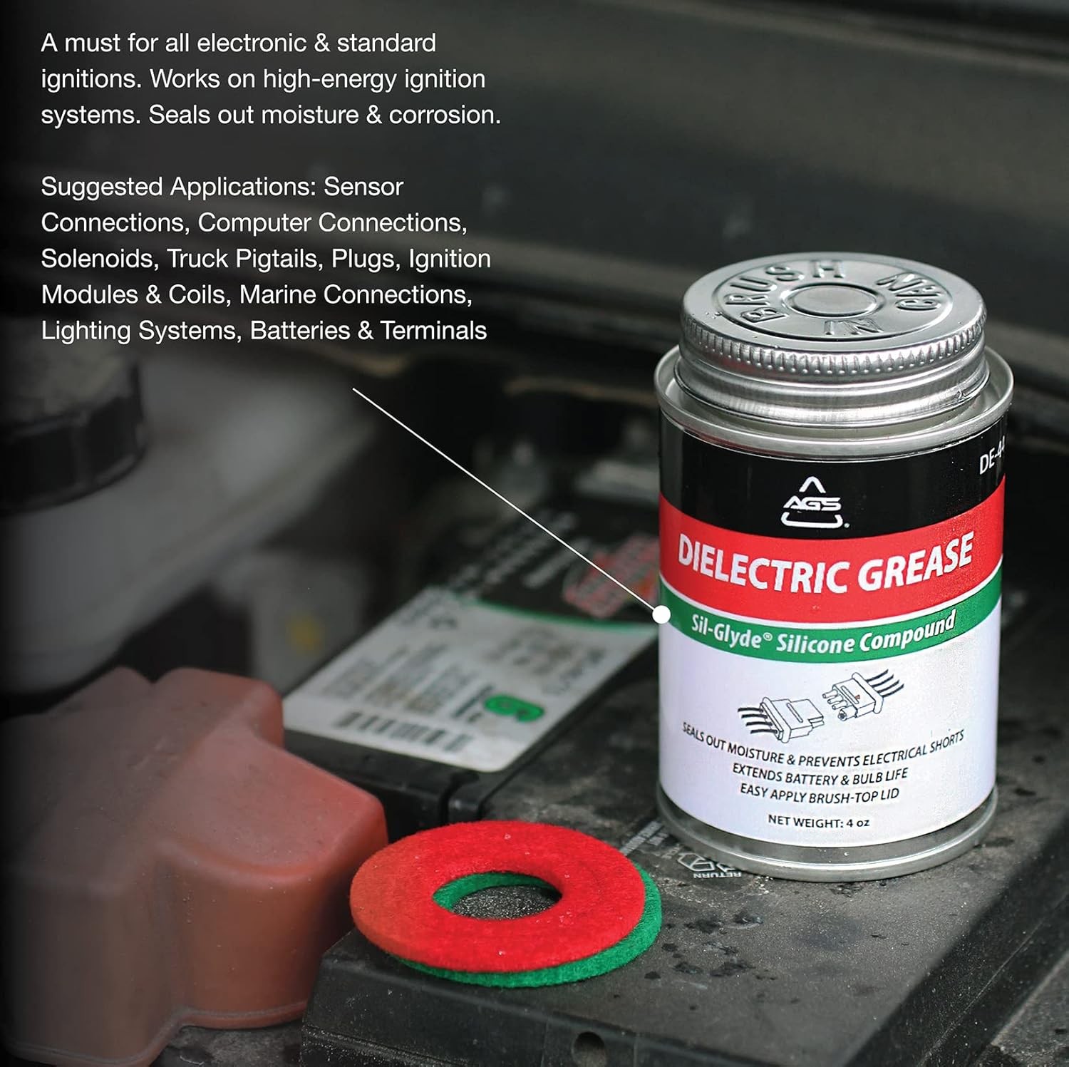 AGS Automotive Solutions Brush Top Can Dielectric Silicone Grease 4oz