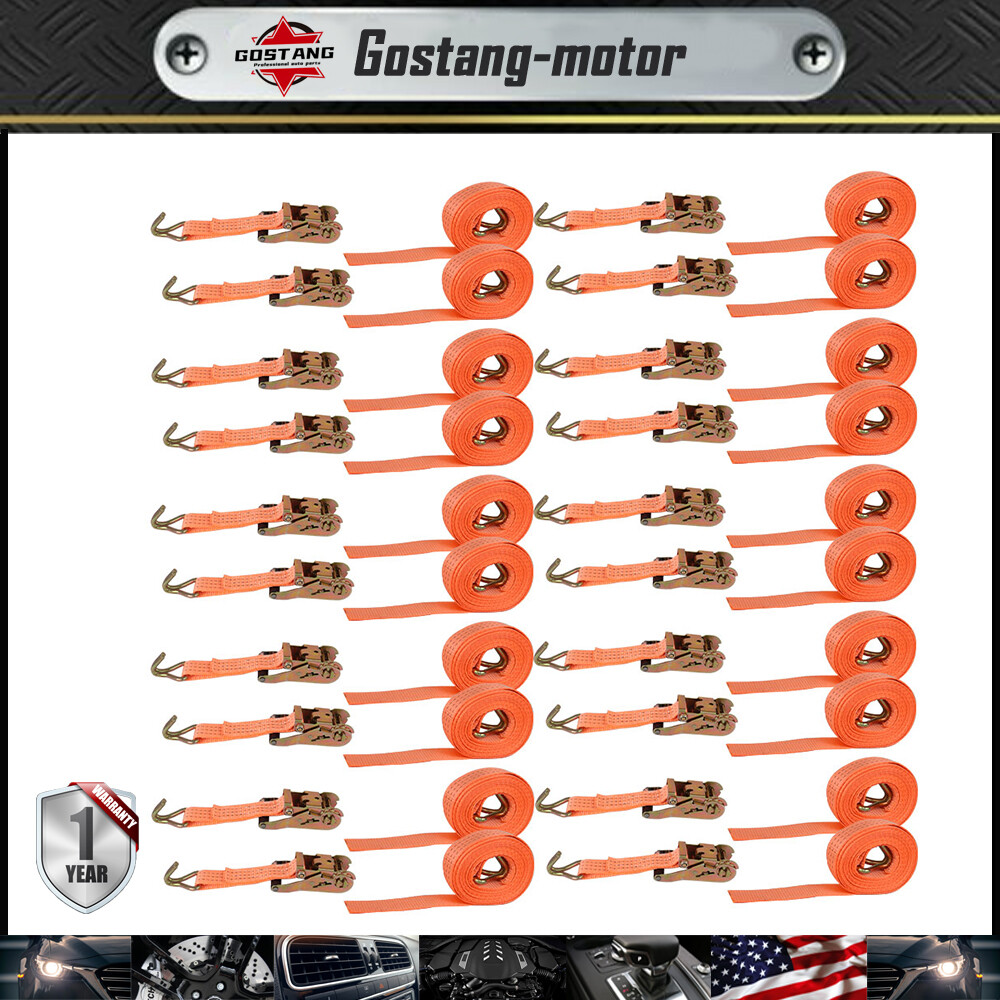 1.5″ inch x 15′ Ft Ratchet Tie Down Cargo Straps J Hooks Heavy Duty 20 Pack