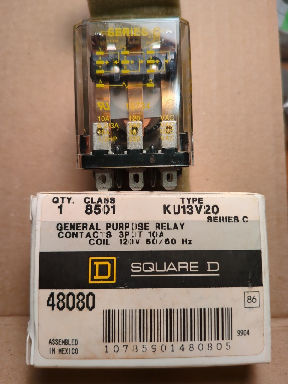 NEW SQUARE D 8501 KU13V20 SERIES C GENERAL PURPOSE RELAY 10A 120V 50/60HZ 48080