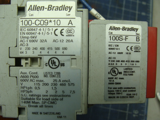 ALLEN BRADLEY 100S-C09D14C SER A COMPLETE DEVICE, 100-C09*10 & 100S-F LOT OF 2
