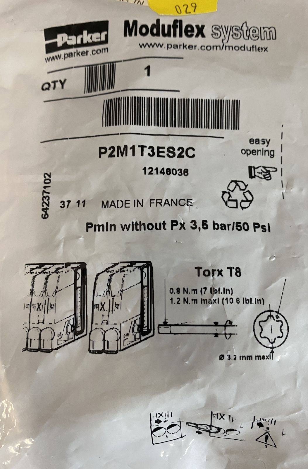 Parker Modulflex Solenoid Valve PN: P2M1T3ES2C