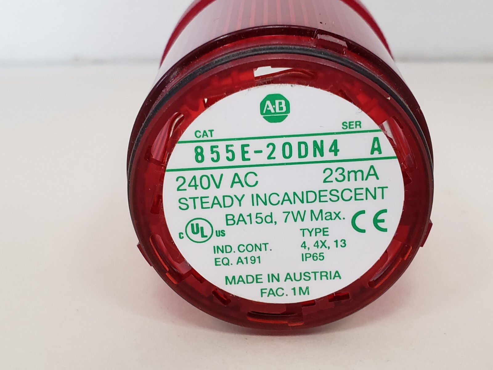ALLEN BRADLEY 855E-20DN4 CONTROL TOWER STACK LIGHT RED SERIES A NNB