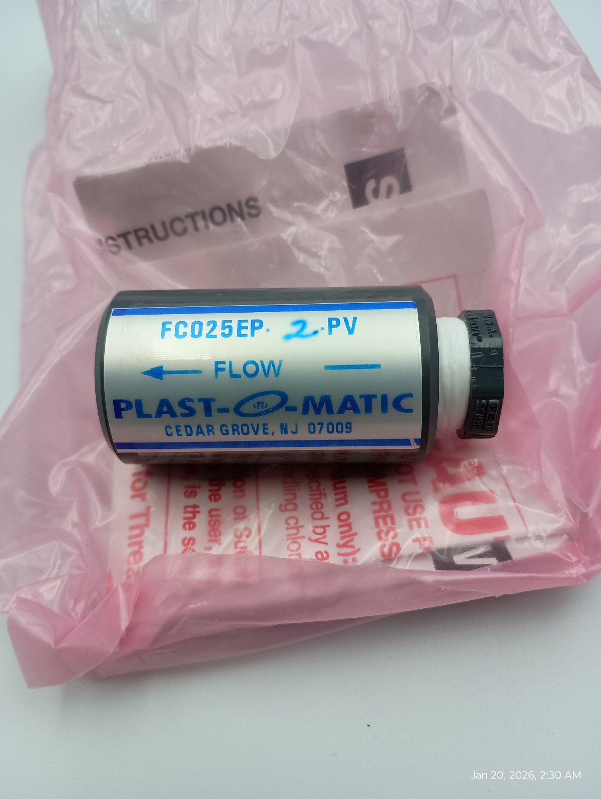 Plast-O-Matic FC025EP PV 1/4”PVC Flow Control Valve 2 GPM
