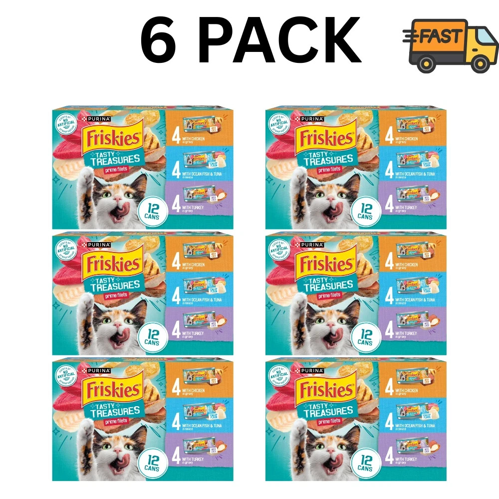Friskies Gravy Wet Cat Food 72 Pack Prime Filets Tasty Treasures 5.5 oz Cans