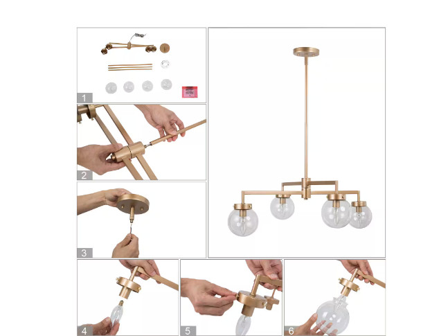 Uolfin Modern Gold Sputnik Bedroom Chandelier, 27.5 in. 4-Light Chandelier