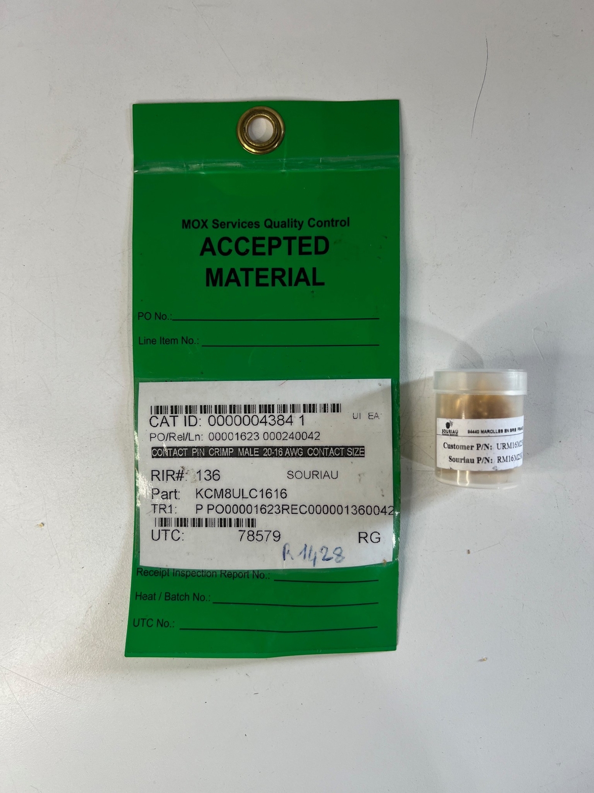 FIFTY (50) SOURIAU Gold-Plated Male Crimp Contact Pin Size-16 16AWG RM16M23K