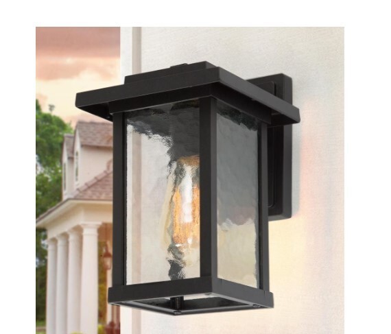 LNC 1-Lt Black Modern Farmhouse Outdoor Wall Lantern Sconce w/ Water Glass Shade