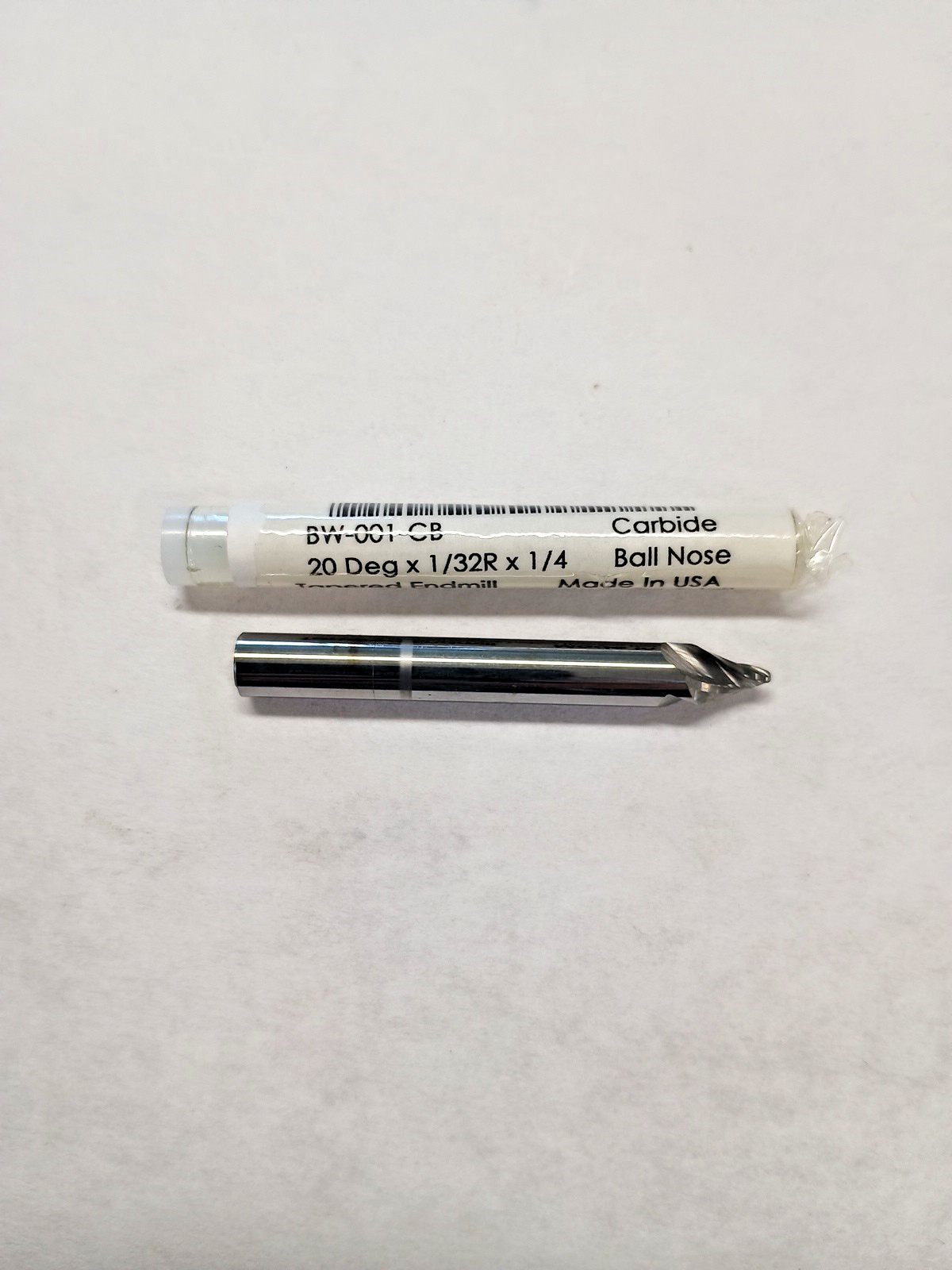 Tapered Ball End Mill BW-001-CB 2 deg x 1/32 Radius x 1/4 USA Award Cutter