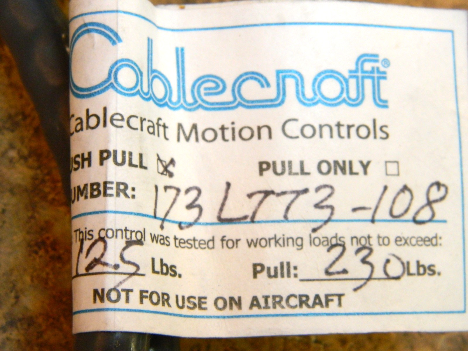 CABELECRAFT 173LTT3-108 LD Control Cable 3″ Stroke Push/Pull 108″ Overall