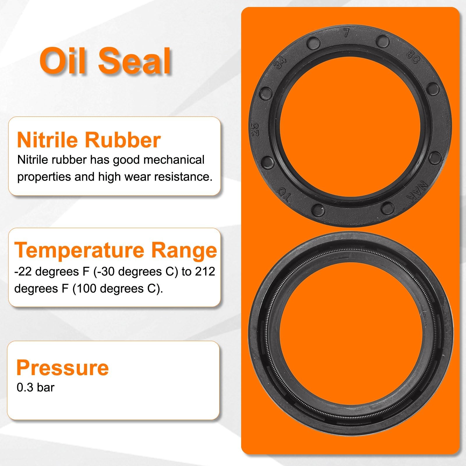 uxcell Oil Seal, TC 25mm x 34mm x 7mm Nitrile Rubber x x 7mm, Black