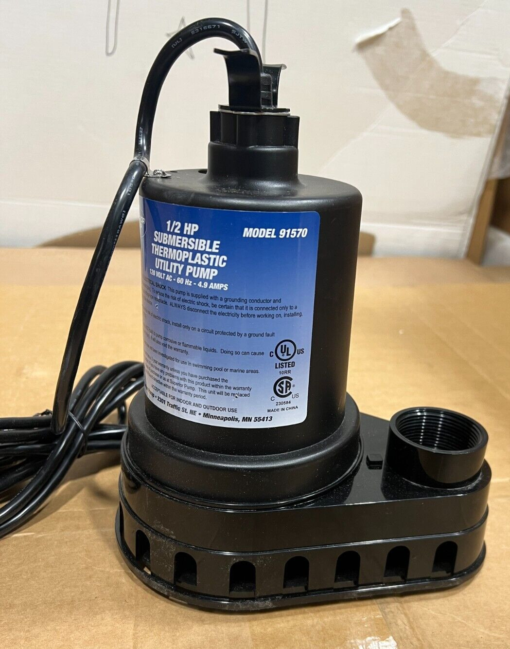 Superior Pump Thermoplastic Submersible Utility Pump 1/2 HP MODELS: 91270/25 ..