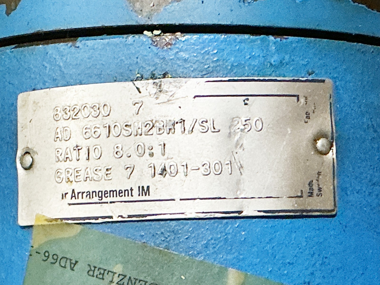 Arrangement IM AD 6610SN2BM1/SL 250 Worm Gear Ratio 8.0:1 Grease 7 1401-301