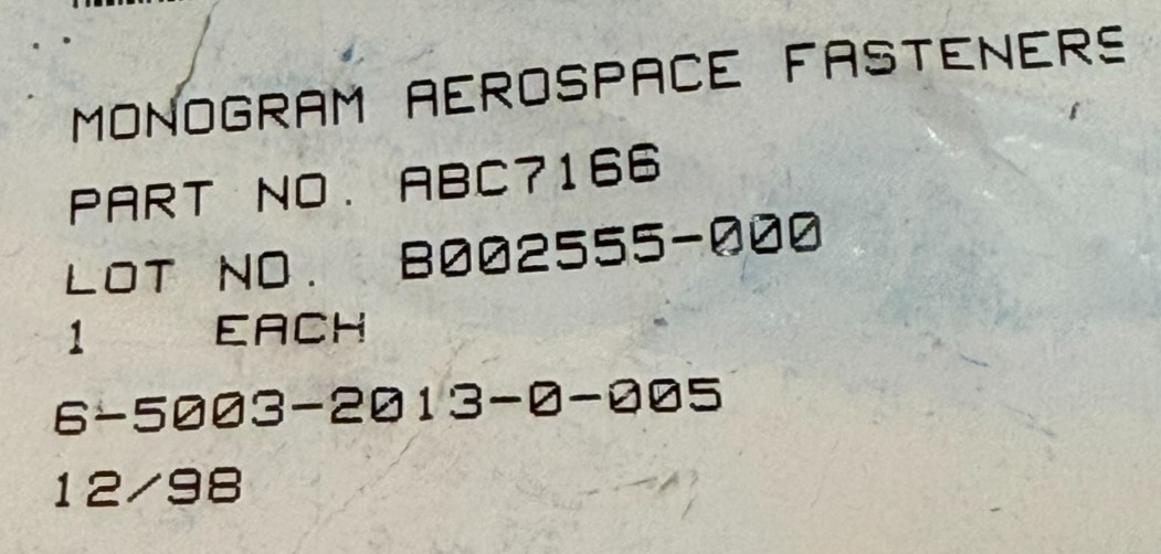 NEW LOT OF 3 MONOGRAM AEROSPACE FASTENERS ABC7166 FASTENER B8F