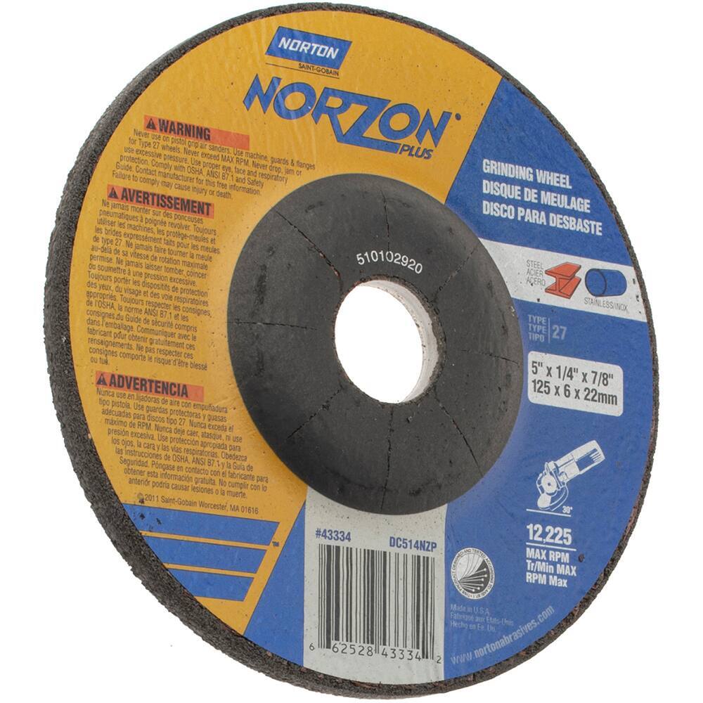 Norton 66252843334 Depressed Center Wheel: Type 27, 5″ Dia, Ceramic 24 Grit