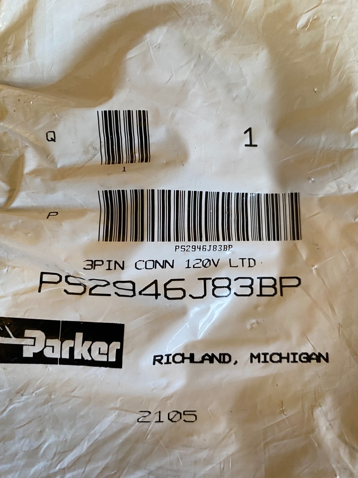 Parker PS2946J83BP 3 PIN CONNECTOR 120 V LTD New Old Stock