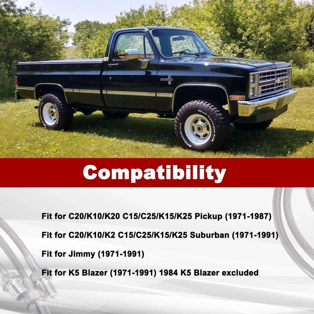 3PCS Stainless Steel Extended Brake Lines Fit Chevy GMC C K 1500 2500 4-6 Lift