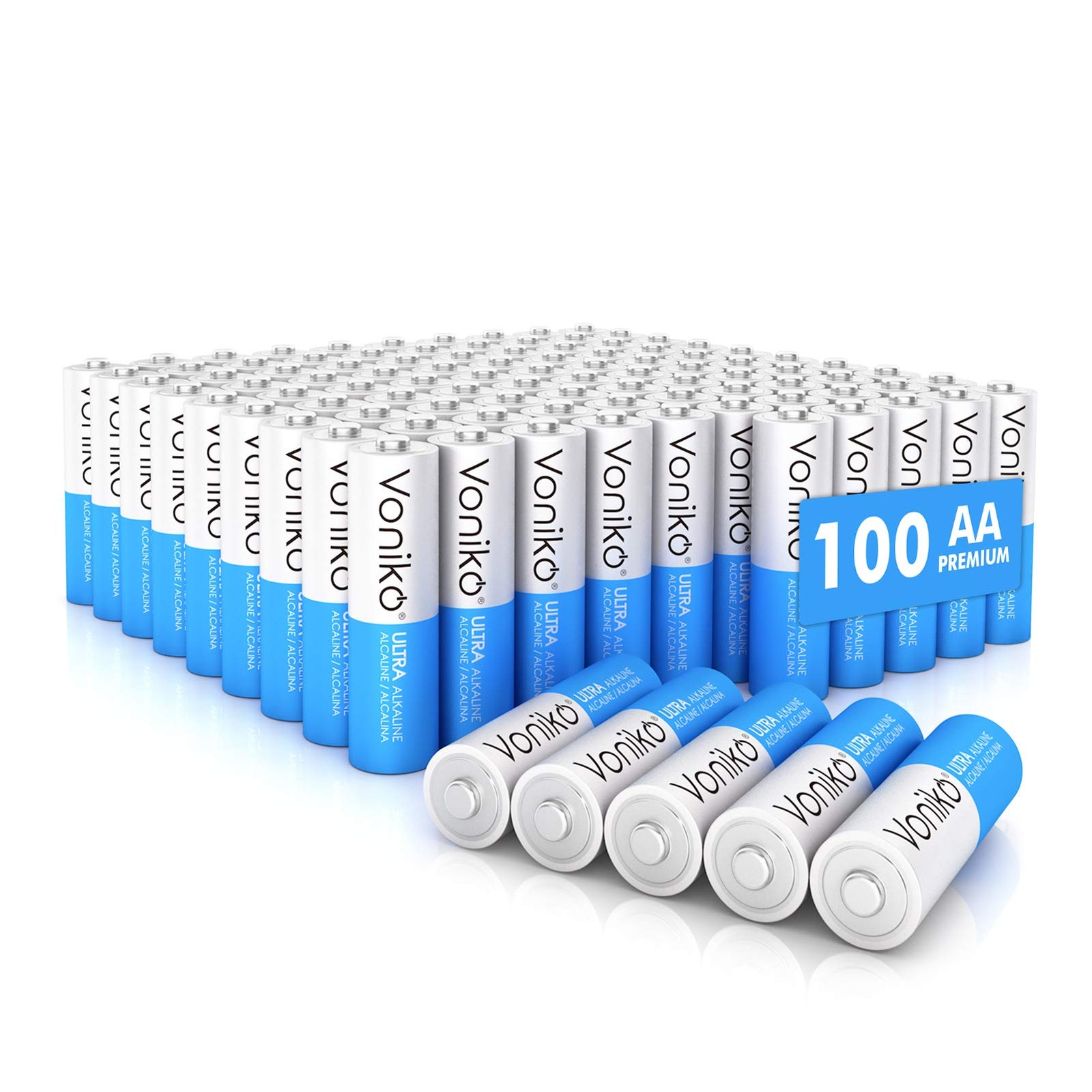 Voniko – Premium Grade AA Batteries – (100 Pack) 100 Count (Pack of 1), Blue