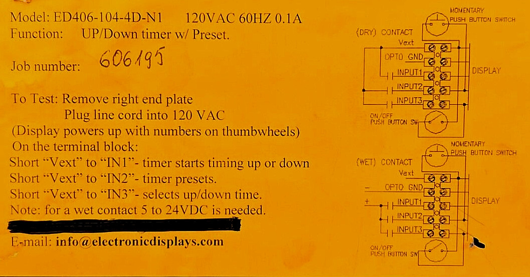 NEW ED406-104-4D-N1 LED Timer 4-Digit EDI Display, 120V Digital Up/Down Counter