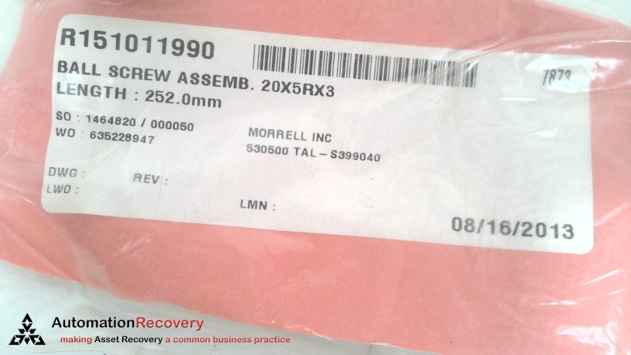 REXROTH R151011990, BALL SCREW ASSEMBLY, LENGTH: 252 MM,, NEW* #226206