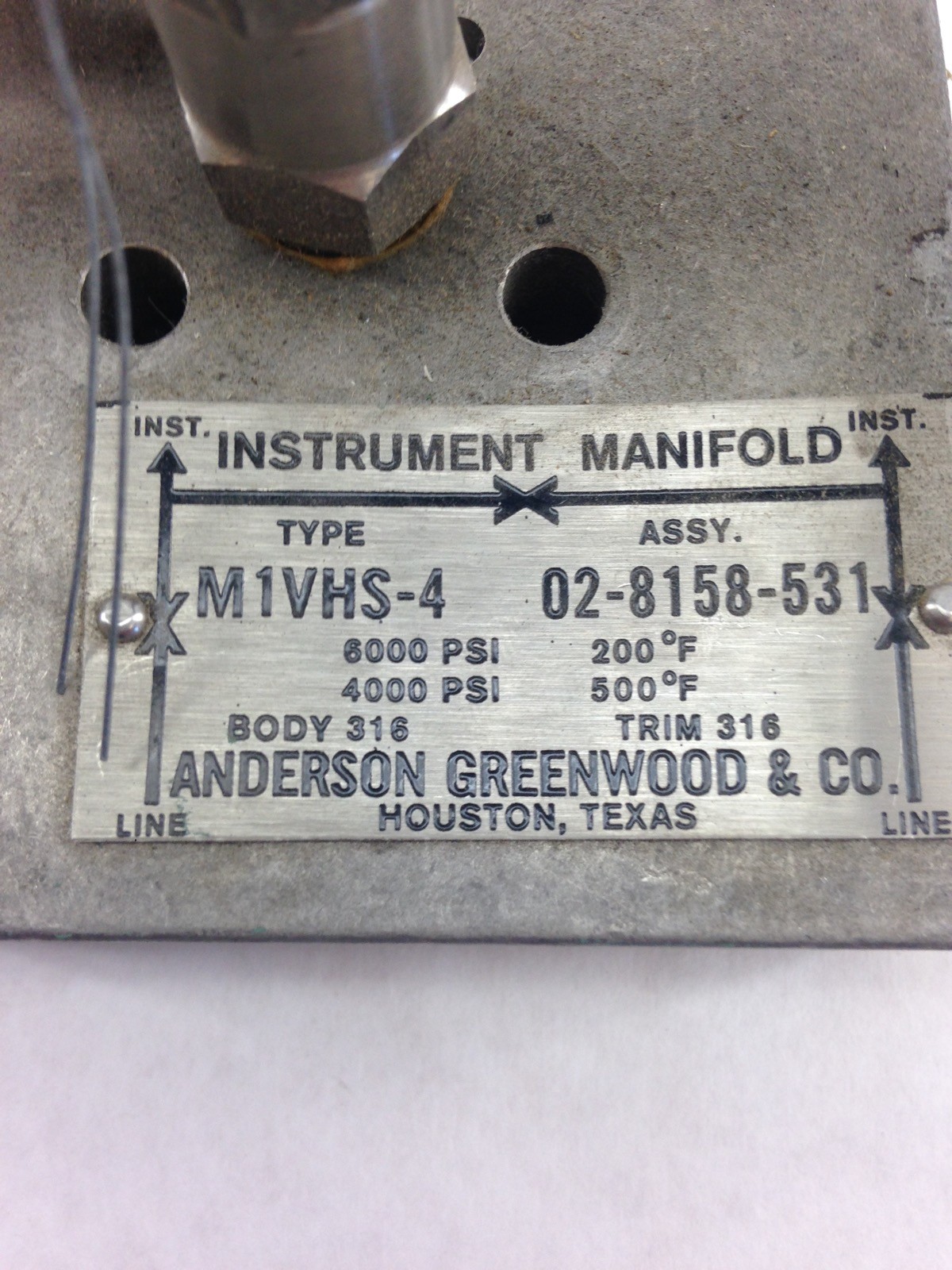 ANDERSON GREENWOOD M1VHS-4 INSTRUMENT MANIFOLD VALVE 02-8158-531, (H344)
