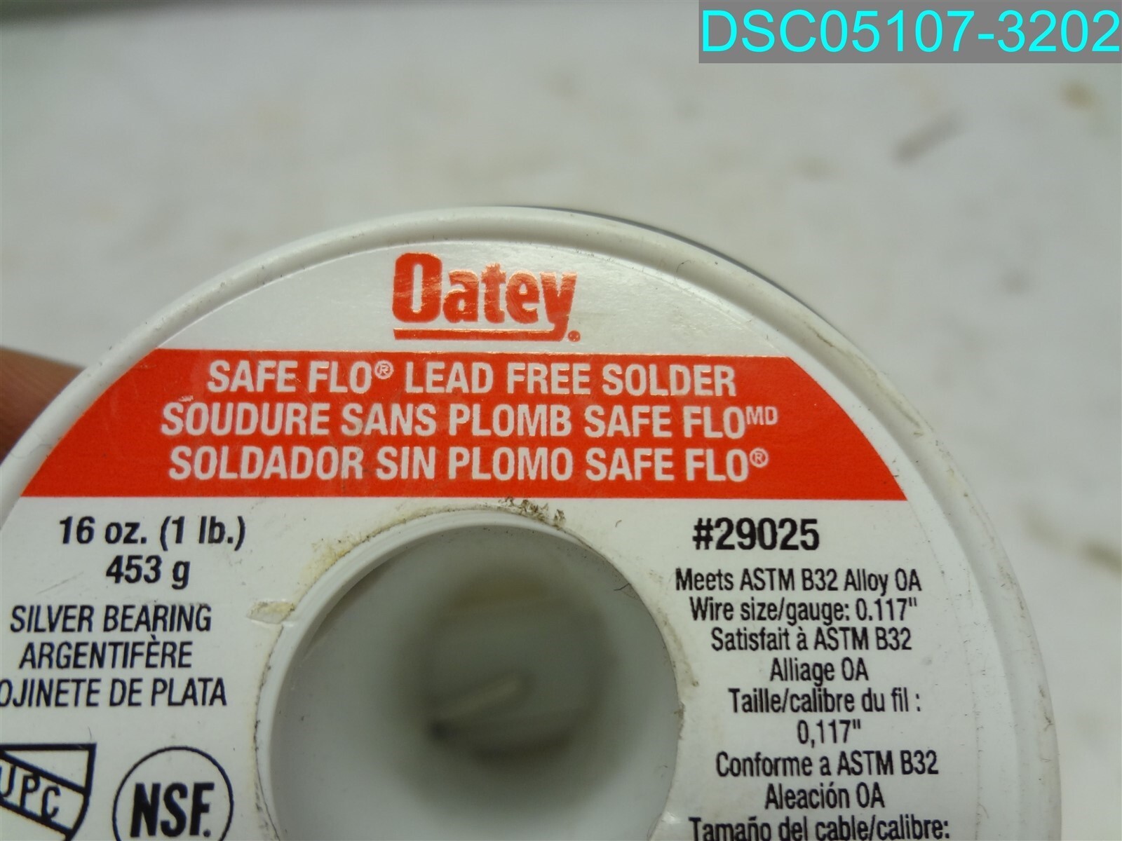 1 LB Roll Oatey 29025 Silver Alloy Lead Free Solid Wire Solder