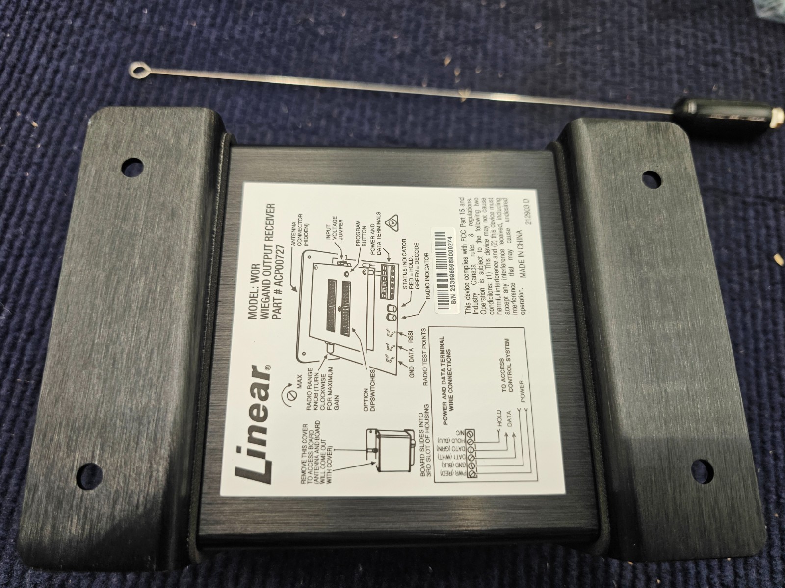 Linear ACP00727 WOR Wiegand Output Receiver 5 to 500 ft Adjustable Range