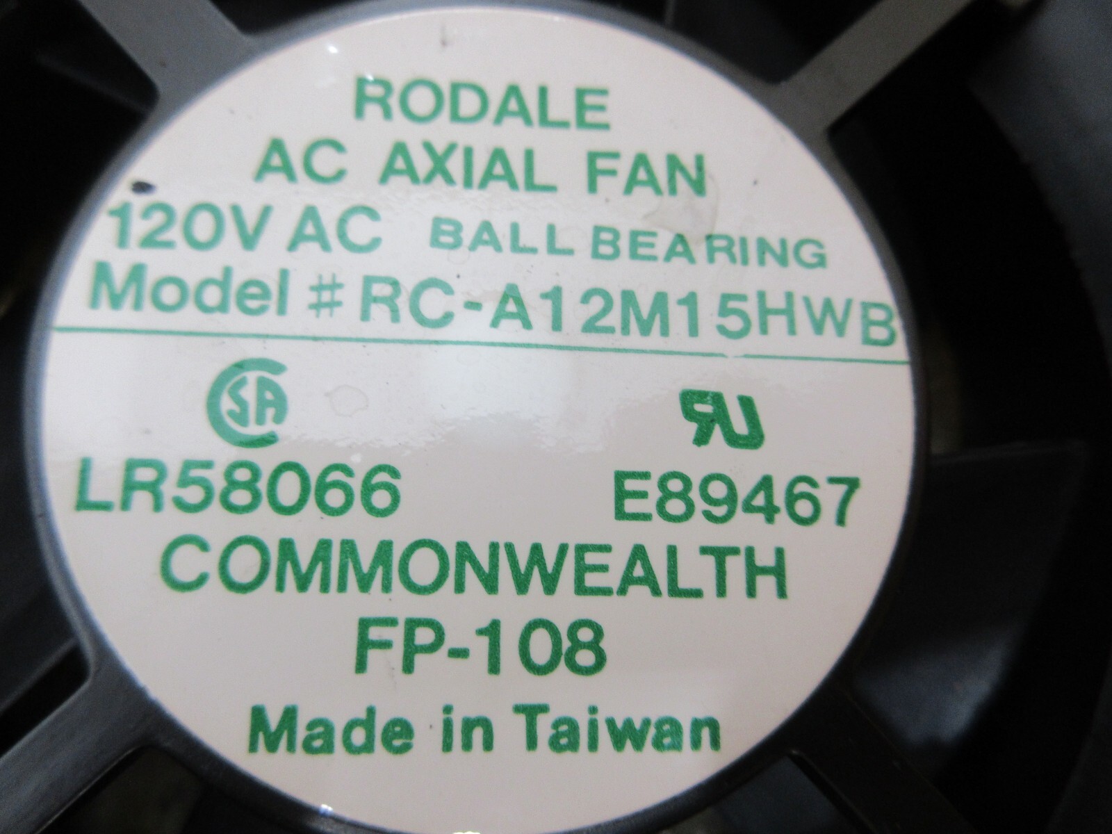 COMMONWEALTH FP-108 RC-A12M15HWB FAN LOT OF 3 PIECES