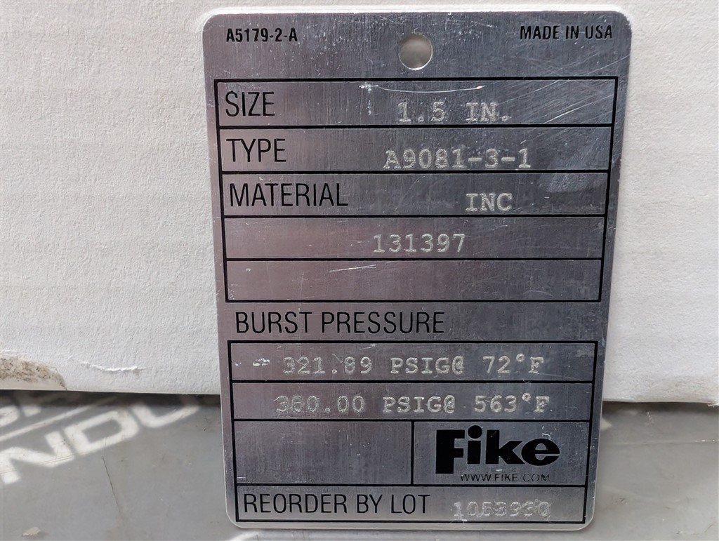 NEW 1.5″ Fike A9081-3-1 Burst Indicator Module 321.89 to 360.00 PSIG
