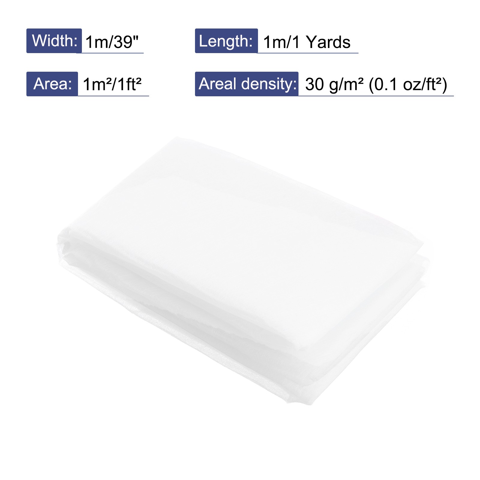 1 Pcs Fiberglass Mat 1x1m (39” x 1.09yd) 0.1 Oz.Fiberglass Surface Mat