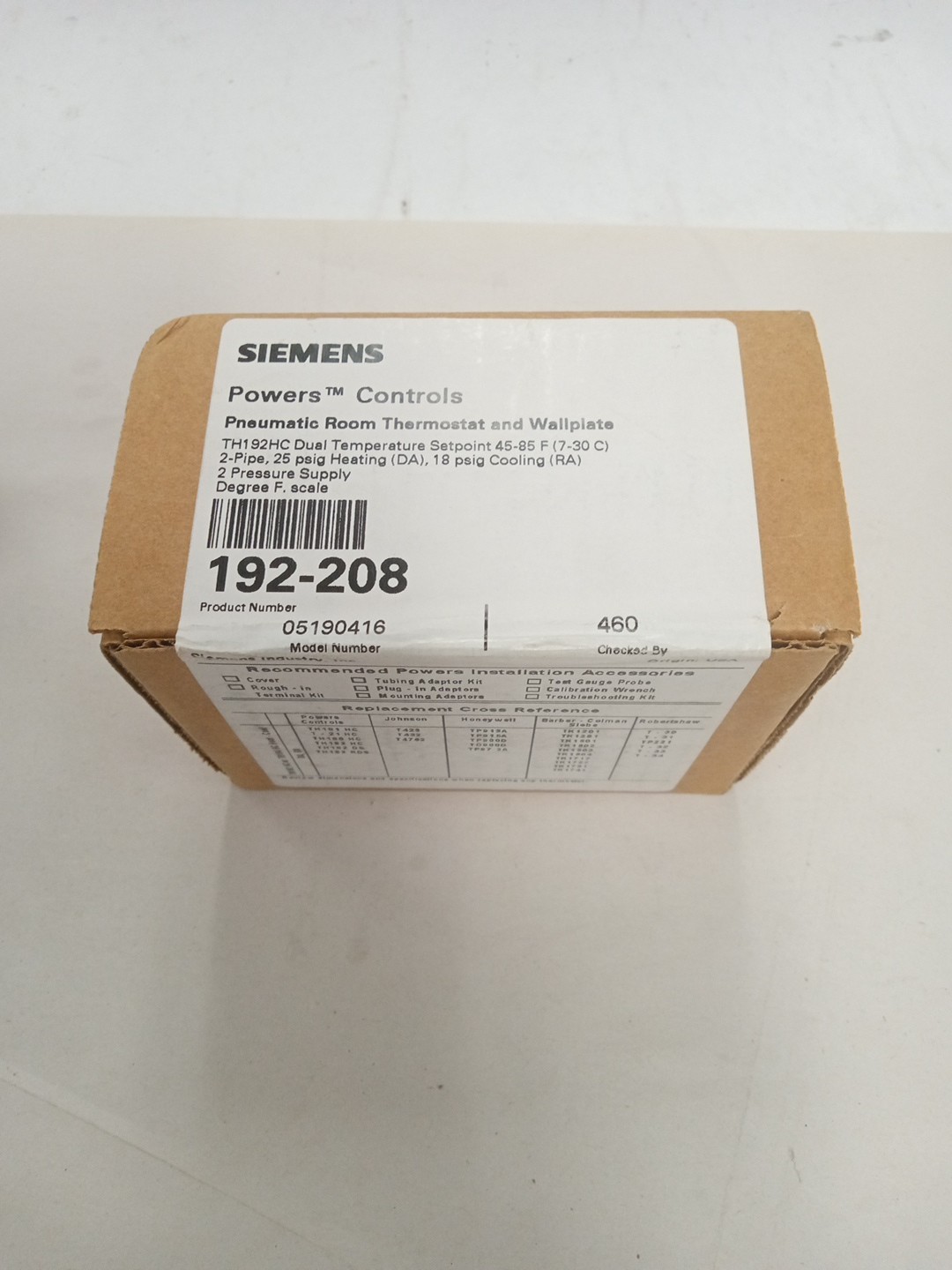 Siemens 192-208 Pneumatic Thermostat, Dual Temperature, Heating And Cooling, 2