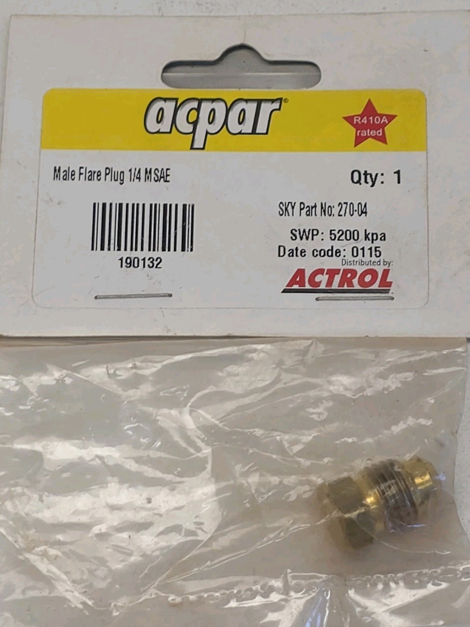 6x Sky Refrigeration 270-04 Male Flare Plug 1/4 M SAE Acpar 190132