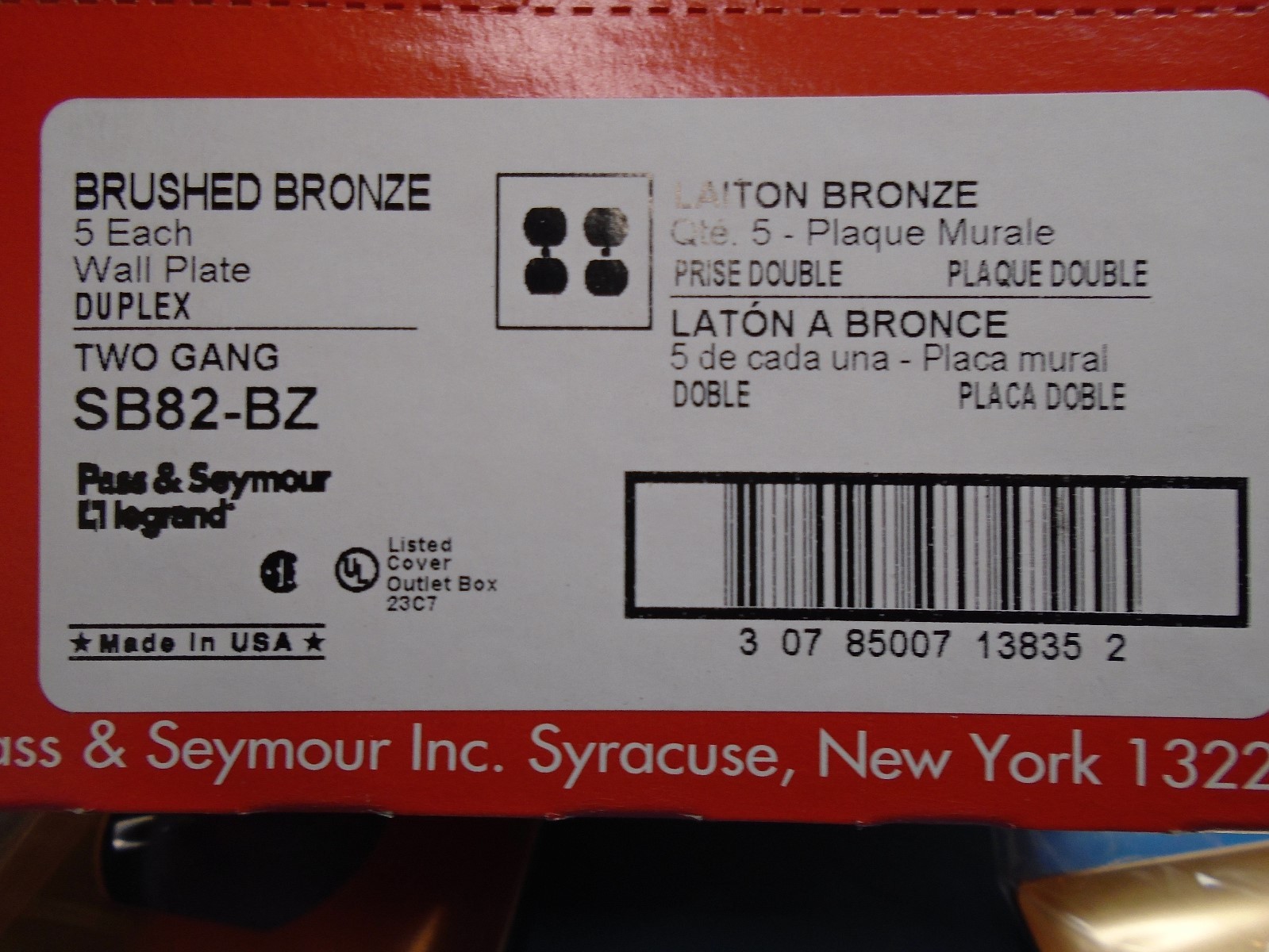 Free Ship, 5 Count, Pass & Seymour SB82-BZ, 2-Gang Duplex Cover, Brushed Bronze