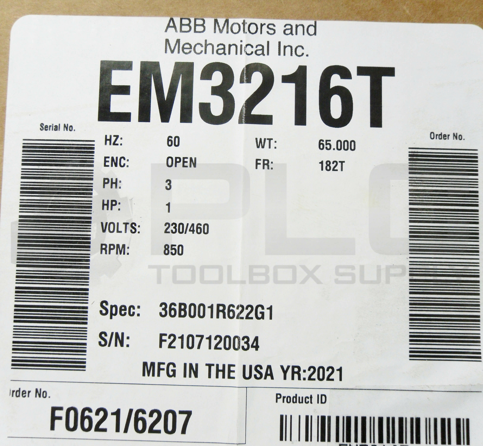 NEW BALDOR EM3216T SUPER E MOTOR SPEC 36B001R622G1 HP 1 230/460V RPM 850