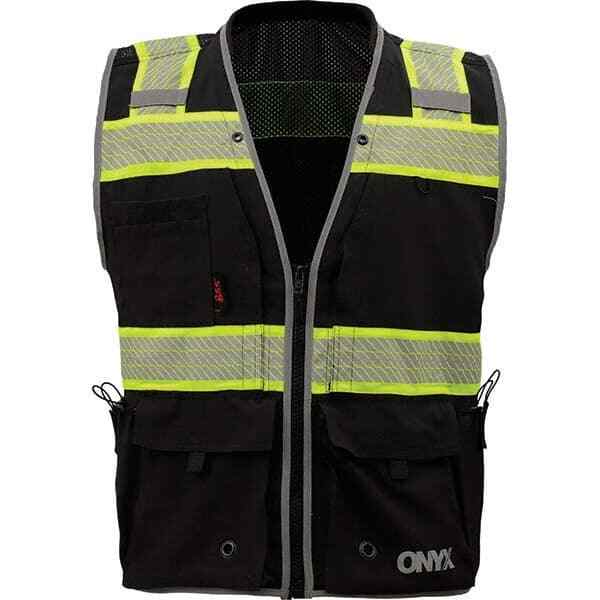 GSS Safety 1513-LG High Visibility Vest: Large Black, Zipper Closure, 7 Pocket