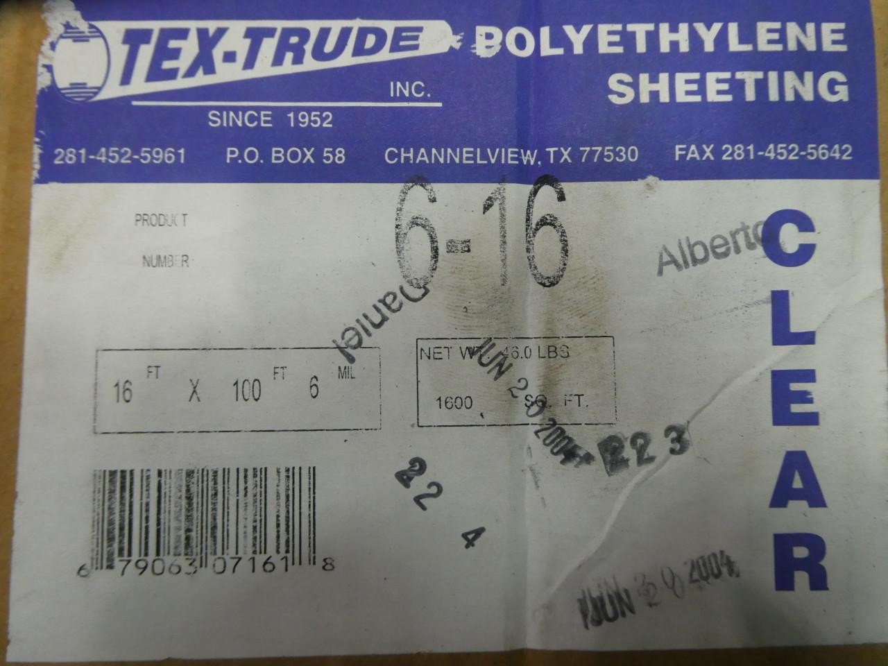 Tex-trude 6-16 Clear Polyethylene Sheeting 16ft X 100ft 6mil