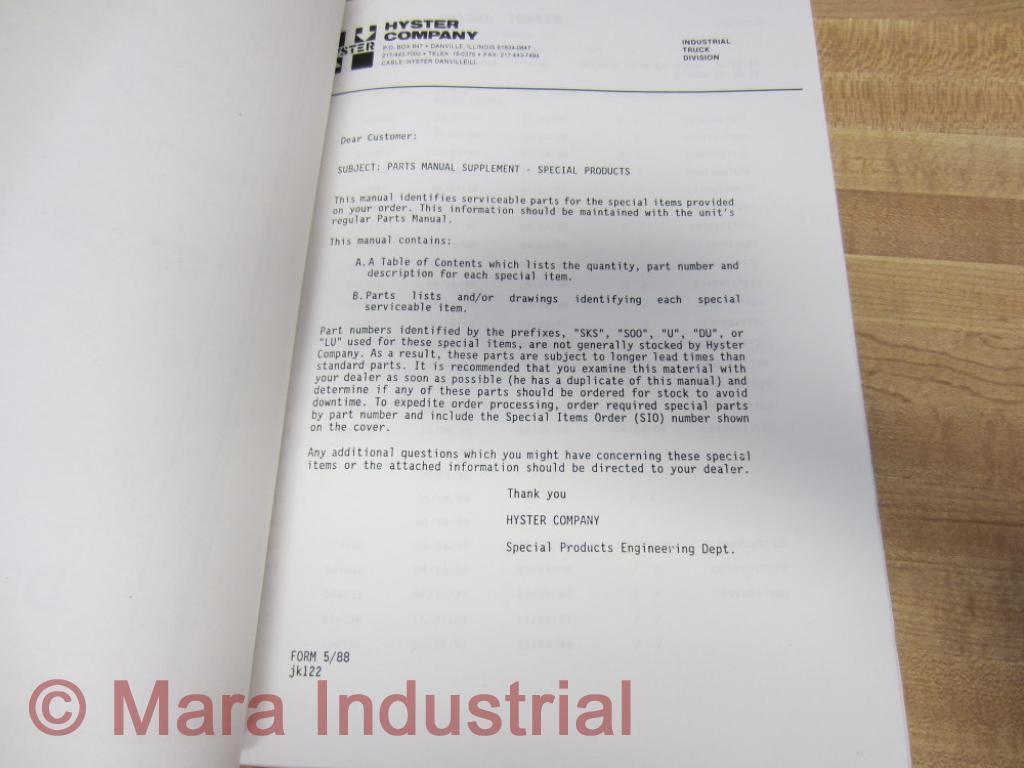 Hyster E100XL2S Special Products Parts Manual Dealer Copy Hy-E100XL2S (Pack of 3