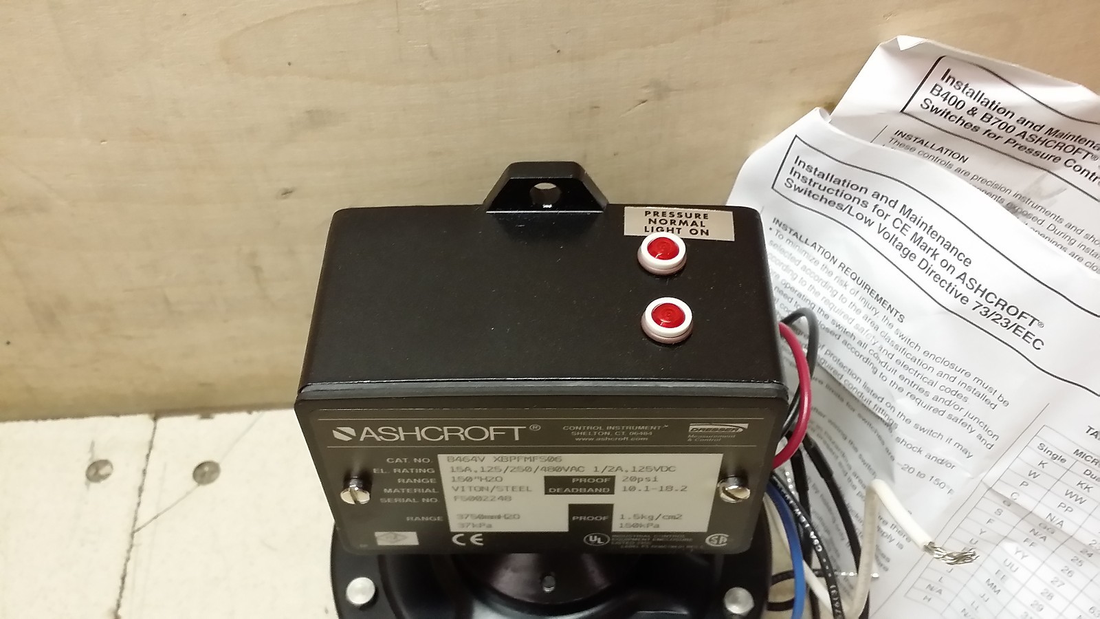 NOS Ashcroft Pressure Switch B464V XBPFMFS06 XFMFS06 150″ H2O 20 PSI 480 V-AC