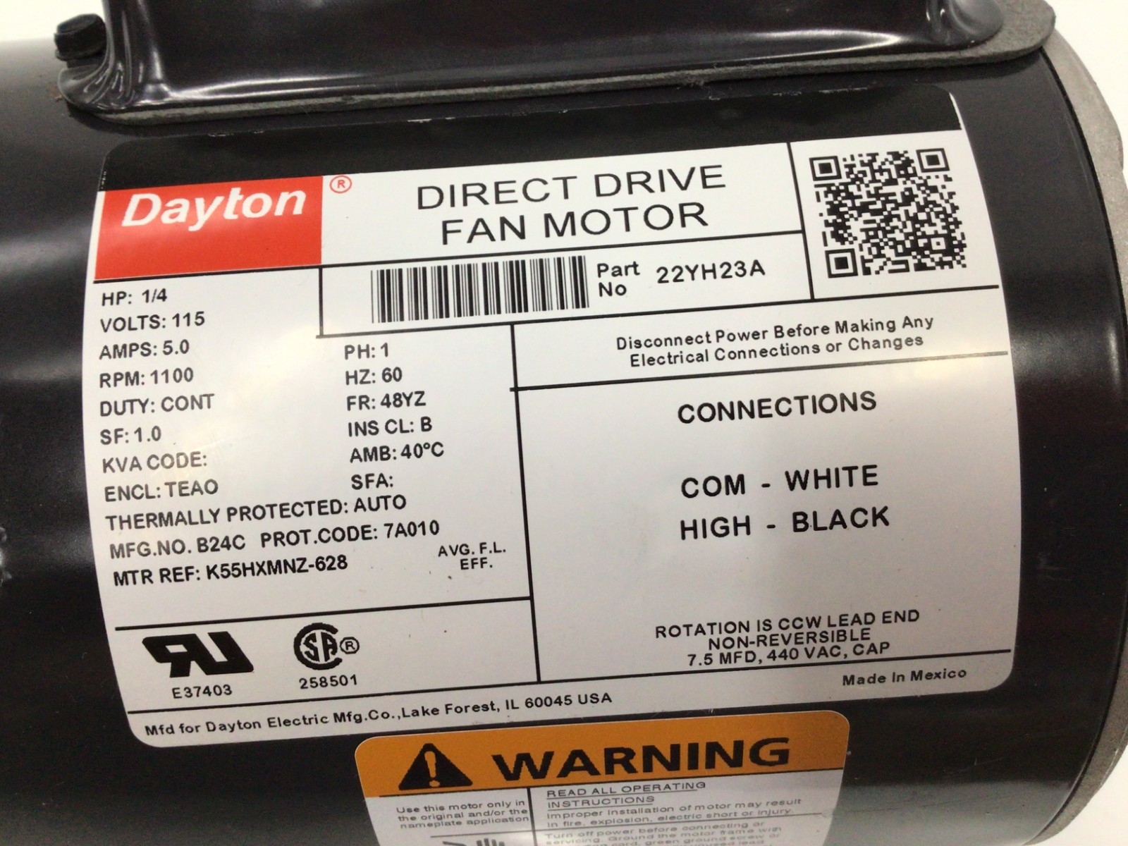 Dayton 22Yh23 Motor,HP: 1/4, Volts: 115, PH: 1