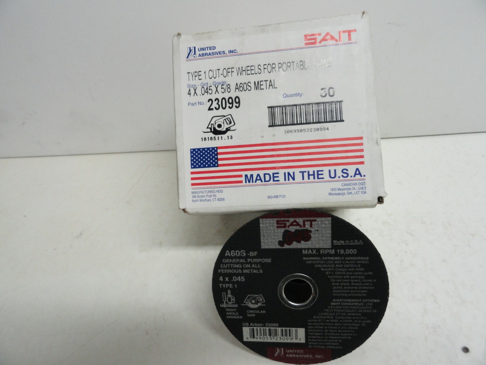 Sait 4″ 60 Grit Aluminum Oxide Cutoff Wheel 0.045″ Tk, 5/8″ Arbor 1 Lot 50pc …