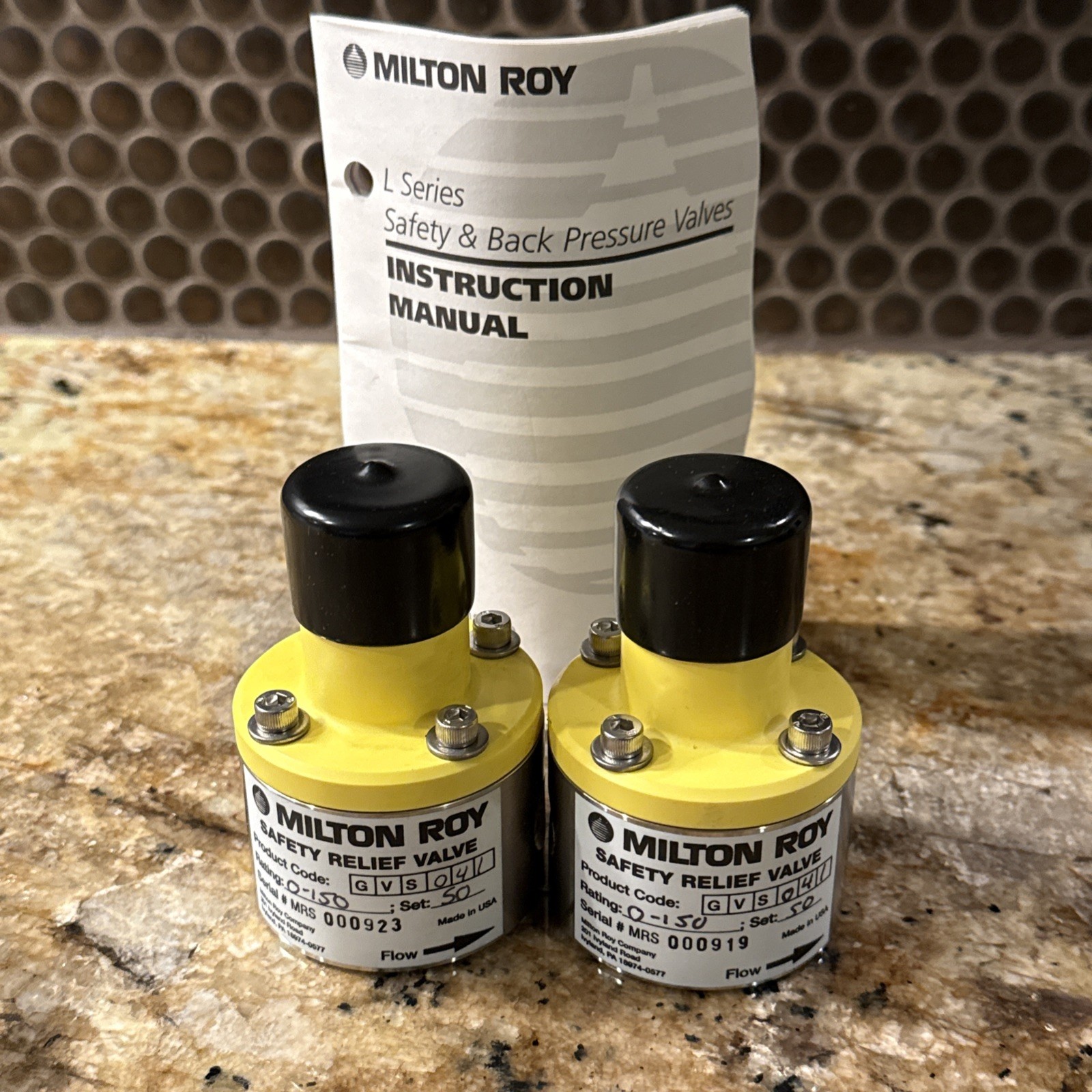 Milton Roy Safety Relief Valve GVS041. Rating 0-150 PSI 50PSI Set. Pair of 2