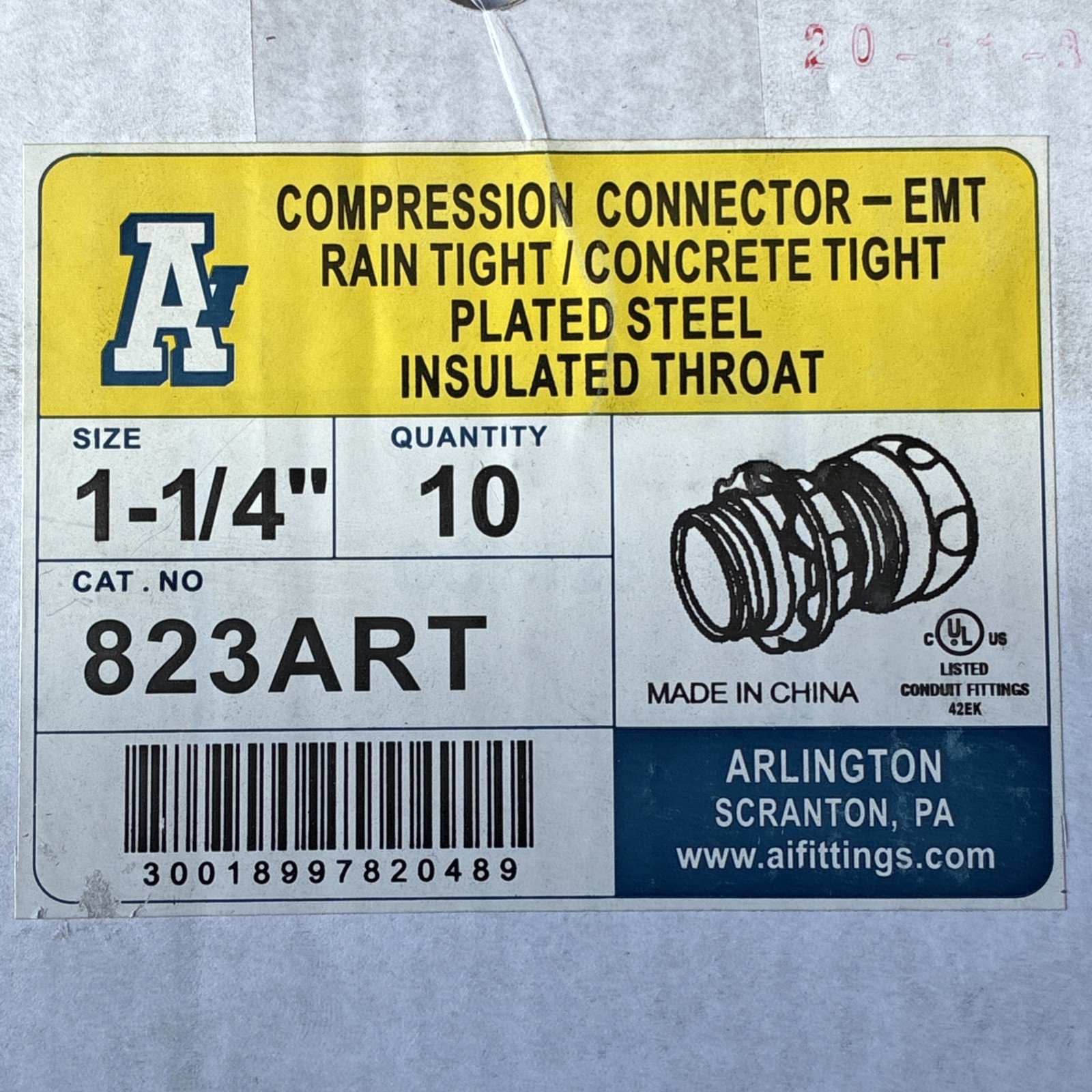 10 Arlington 823ART, 1-1/4, Steel, Rain Tight, Compression, EMT Conduit Coupling