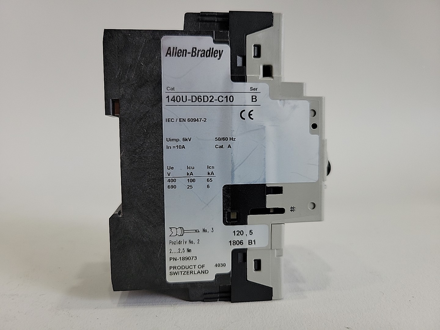 ALLEN BRADLEY MOLDED CASE CIRCUIT BREAKER 140U-D6D2-C10 10A 100kA @ 480Y/277V