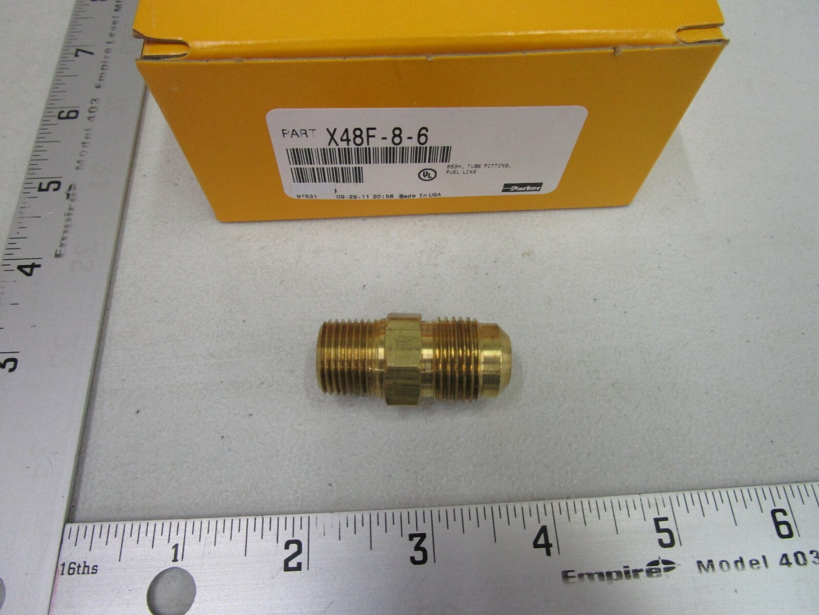 Parker Fitting 653H Fuel Line Tube Fittings X48F-8-6, 3/8MNPT X 1/2 T 45DEG