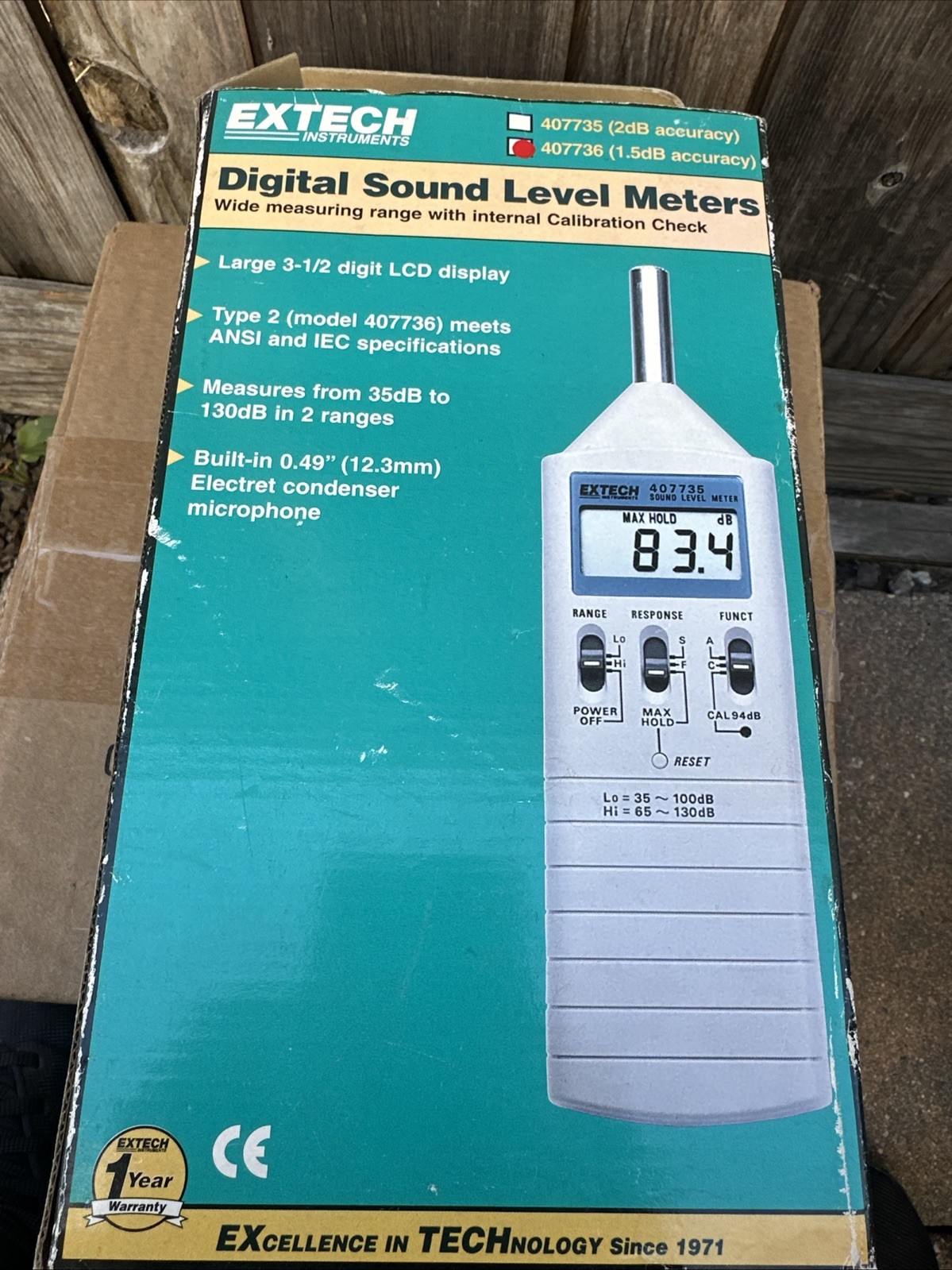 Extech model 407736 Digital Sound Level Meter w Case & Manual Extech